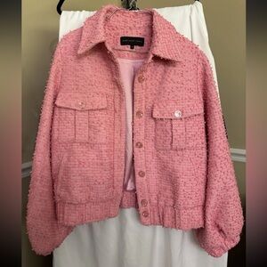 Endless Rose Pink Tweed Jacket Size M Classic Chic Lined Blazer